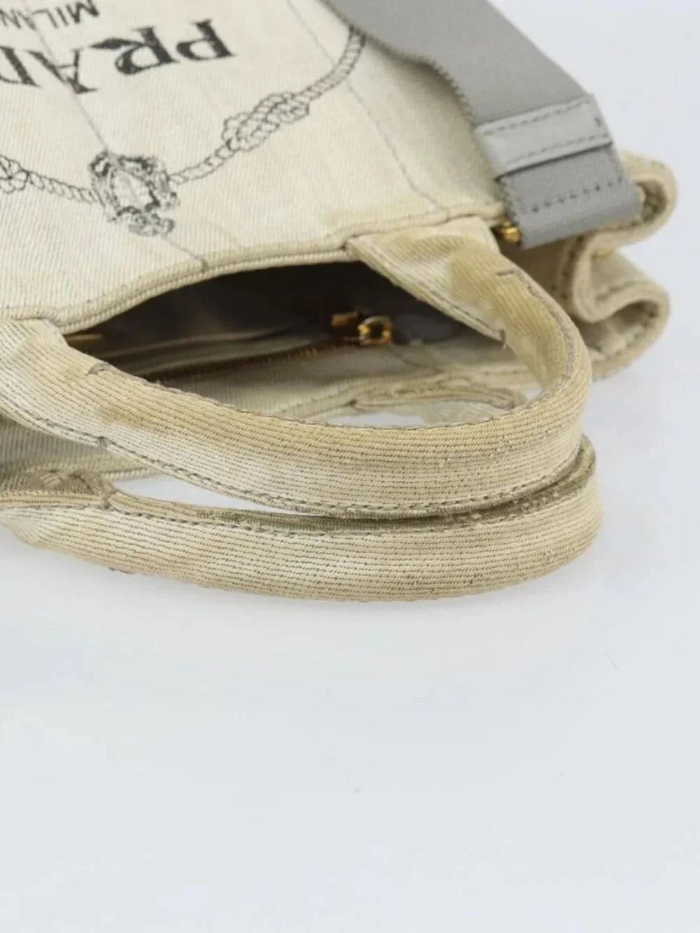 PRADA Canapa PM Hand Bag Canvas 2way Gray Gold Auth ti3731 - Picture 9 of 16